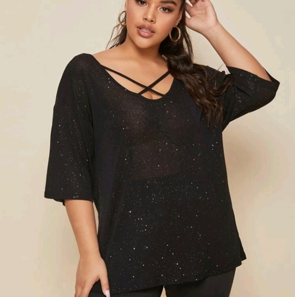 Plus Size Galaxy Criss Cross Tee - Picture 1 of 7